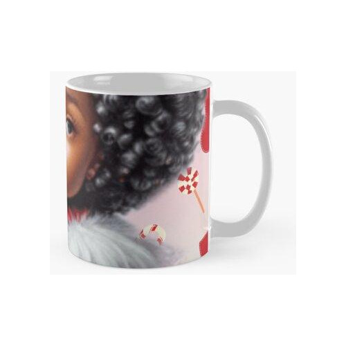 Taza Linda Chica Navideña Con Rizos De Melanina Y Ojos Grand