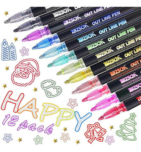 12 Colores Doodle Dazzle Marcadores, Contorno Metálico Rotul