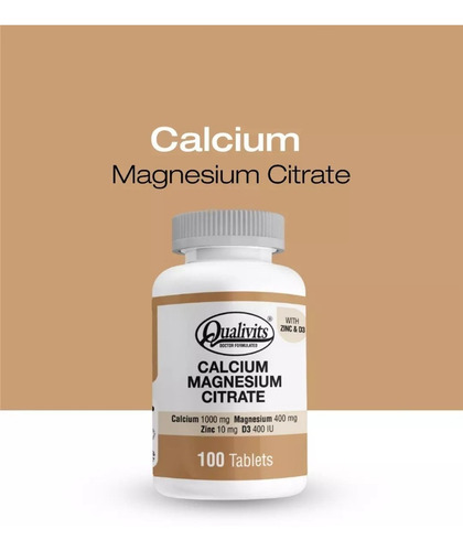 Qualivits® Calcio + Magnesio + Zinc + Vit D3 | 100 Tabletas Sabor Sin Sabor