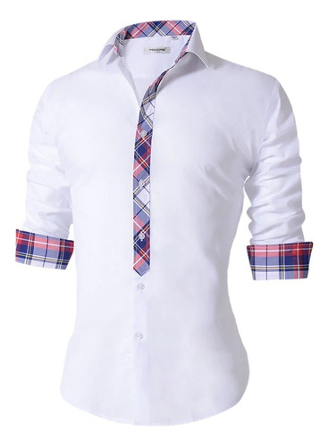 Camisa Manga Larga Mix Corbat Blanco Diseño Elegante