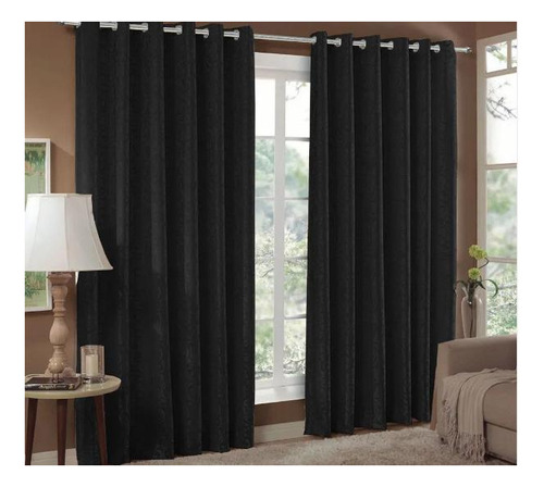 Cortina Jacquard 4,00x2,80 Preto Ilhós Quadrado Cromado