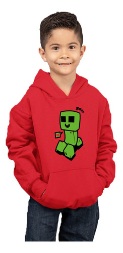 Poleron De Niño Con Capucha Creeper Feliz Minecraft