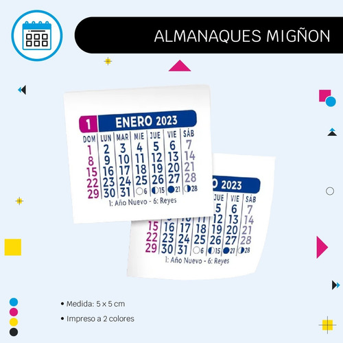 Imagen 1 de 1 de Almanaque Calendario 5x5 Mignon X100u
