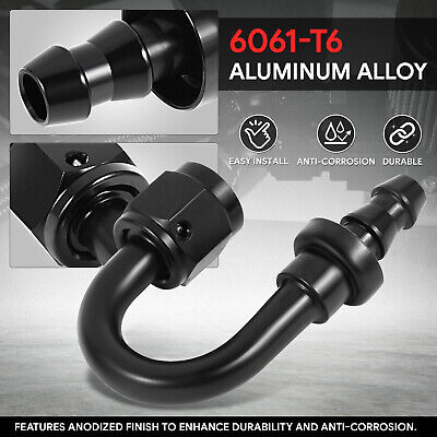 4an To 1/4 Barb 6061-t6 180 Degree Push Lock Hose End F Zzf