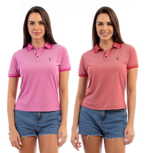 Kit 2 Camisa Polo Feminina Viscose Básica Conforto Dia A Dia