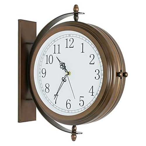 Reloj De Pared De Metal Doble Cara Antiguo De 16 Pulgad...