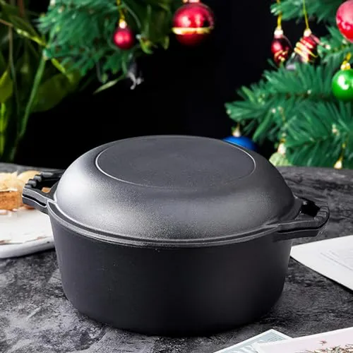 Olla Holandesa De Hierro Fundido 2 En 1 - 7 Quart - Negro