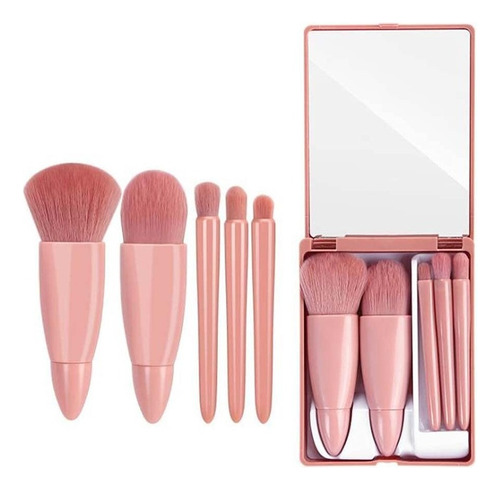 Set 5 Brochas De Maquillaje Profesionales Con Estuche Espejo