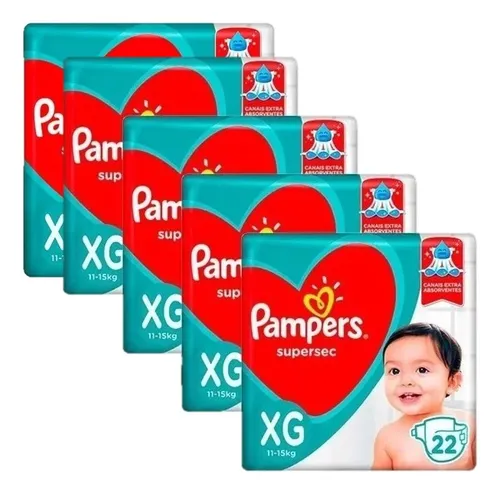 Kit 5 Pacotes Fraldas Pampers Descartável Infantil Atacado Tamanho Extra grande (XG)