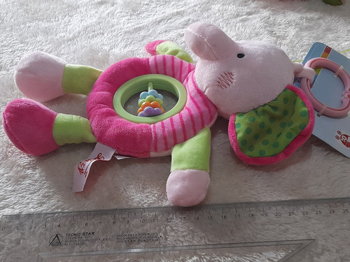 Imagen 4 de 5 de Sonajero Mordedor Peluche Elefante Rosado