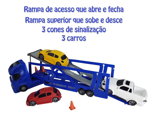 Imagem 2 de 6 de Brinquedo Caminhão Cegonheira Pollux Carreta Com 3 Carros