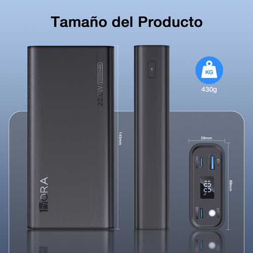 Powerbank 20,000 Mah 1hora Carga Rápida 22.5w Pantalla Led Negro