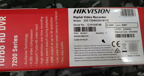 Hikvision Dvr 4 Canales 7200 Hd  M1/s H.265 Turbo  A 8 Mp 4k