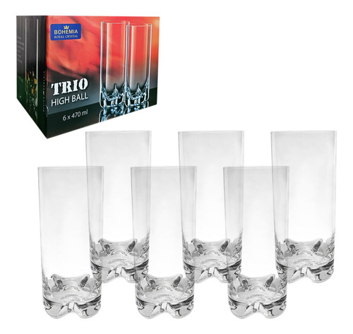 Jogo 6 Copos Altos Bohemia Cristal Trio High Ball 470ml Cor Translúcido