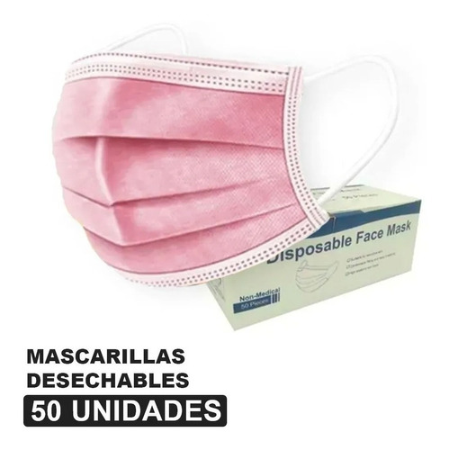 Mascarillas Desechable 3 Pliegues Rosadas.50 Unidades Caja 