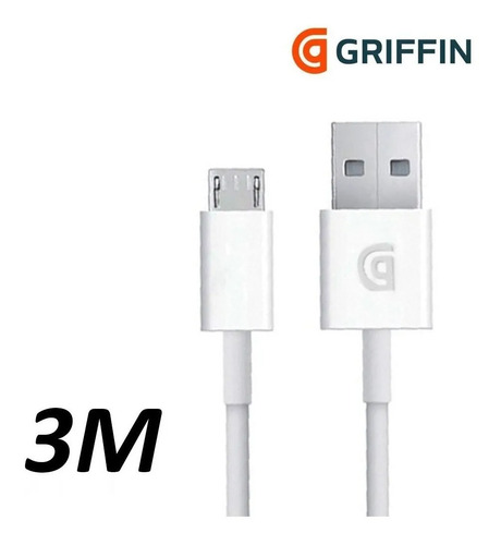 Cable Micro Usb Android Carga Datos Flat Griffin 3mts