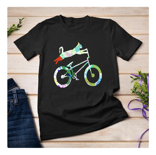 Polera Unisex Gato Gatito Mascota Biciclet Algodon Estampado