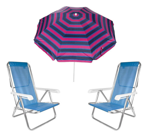 Kit Guarda Sol 1,8m Ipanema Pink 2 Cadeira 8 Posição - Azul