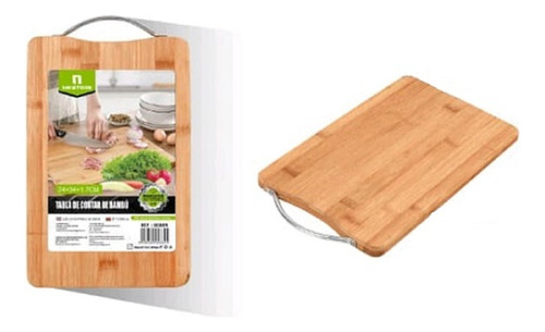 Tabla Para Cortar De Cocina Bambú Firme + Mango Metálico 