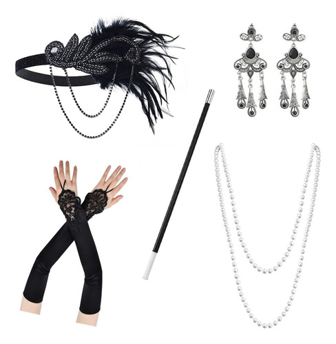 Diadema Gatsby De Los Años 20 Para Mujer, 6 Juego De Accesorios De Disfraz De 1920s Flapper Gatsby, Accesorios Para Disfraces De Fiesta Rugientes Con