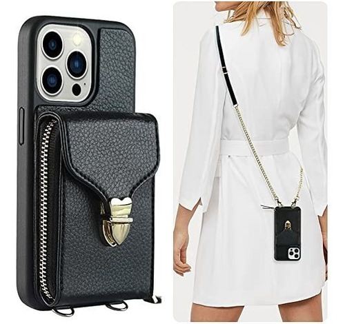 Funda Para iPhone 13 Pro Max Cuero Cartera C/correa Cadena 