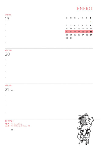 Imagen 3 de 6 de Agenda Mafalda 2023 Anillada Con Modulos Roja