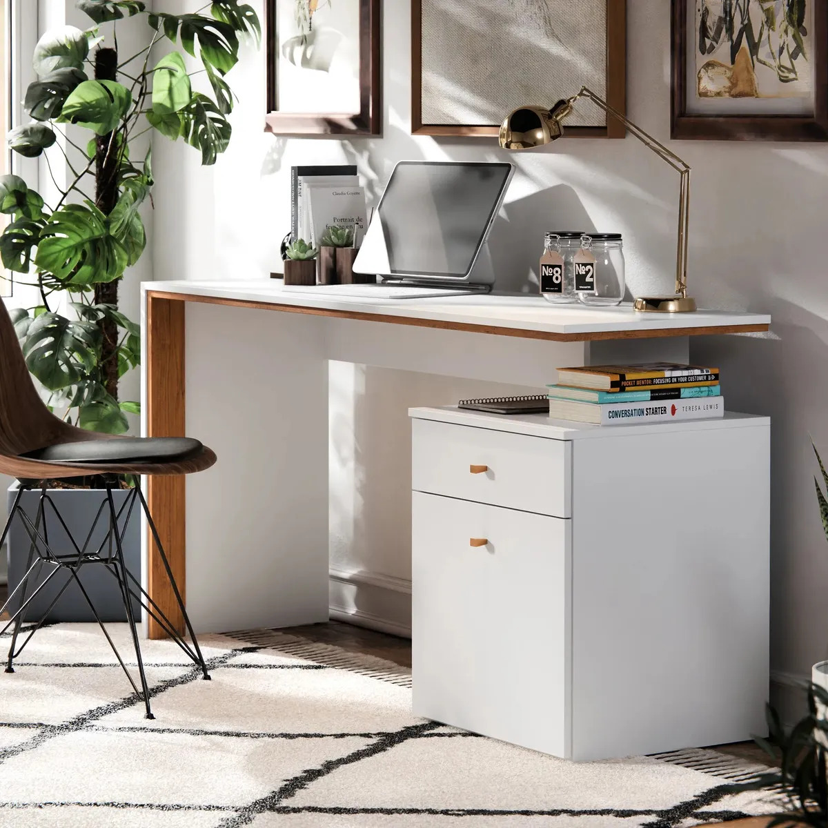 Mesa Escrivaninha Office P/estudo Cor Branco/freijó M Casa Moveis