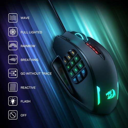 Ratón Para Juegos Redragon M908 Impact Rgb Led 12,400 Dpi