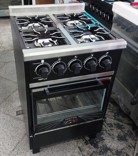 Cocina Industrial Hoffen 4 Hornallas 55 Cm Ancho Con Visor Negro