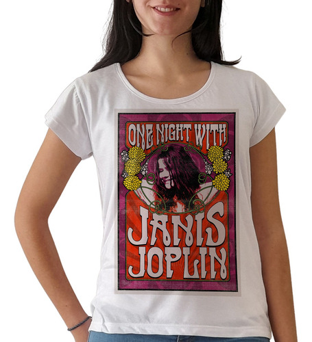 Remera Janis Joplin Vintage Mujer Manga Corta  Purple Chick 
