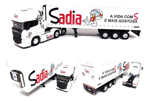 Miniatura Caminhão Scania + Carreta Contêiner Refrigerado