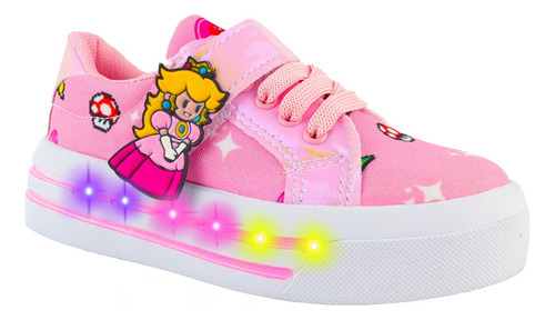 Tenis Princesa Peach Niña Luces Led Mario Bros Luigi 1026-gr