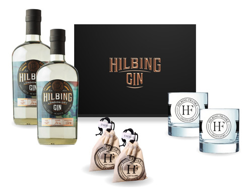 Combo Gin Hilbing + Estuche + Vasos Grabados Original Kit X2