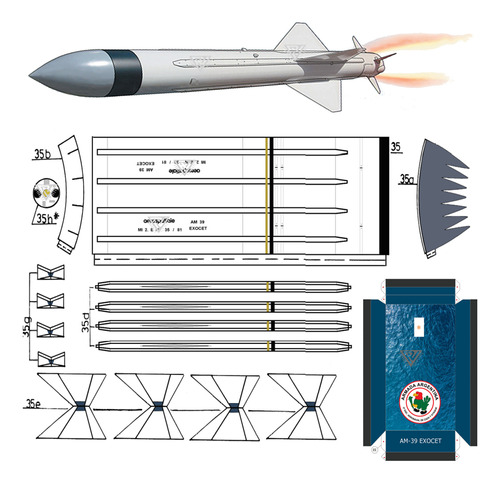 Am 39 Exocet Malvinas Mejorado + Base Naval / Papercraft 