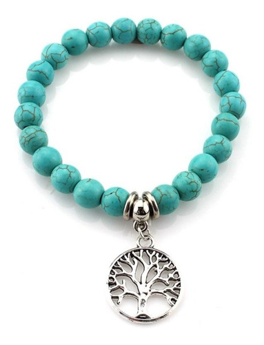 Pulsera Mujer Bohemio Turquesa Con Colgante Árbol Vida