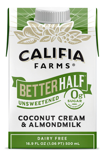 Crema De Café Better Half De Califia Farms, Crema De Coco Y Leche De Almendras, Mitad Y Mitad, Sin Lácteos, Whole30, Cetogénica, Vegana, Leche Vegetal, Sin Transgénicos, Sin Azúcar, 16 Onzas