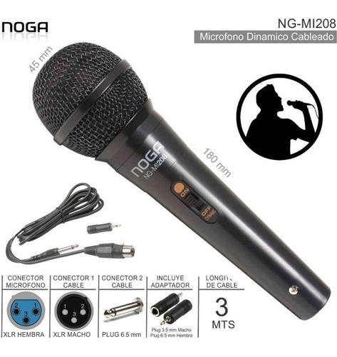 Imagen 4 de 5 de Microfono Dinamico Profesional Noga Mic-280 Karaoke 3mts Csi
