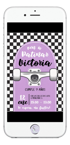 Invitación Cumpleaños Digital Tarjeta Patineta Skater