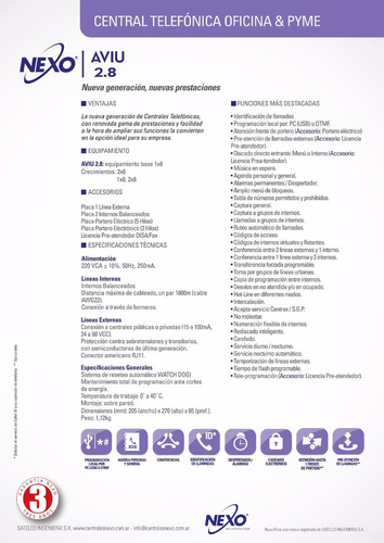 Central Telefónica Nexo Aviu 2.8 (1x6) 9 Cuotas Sin Interés