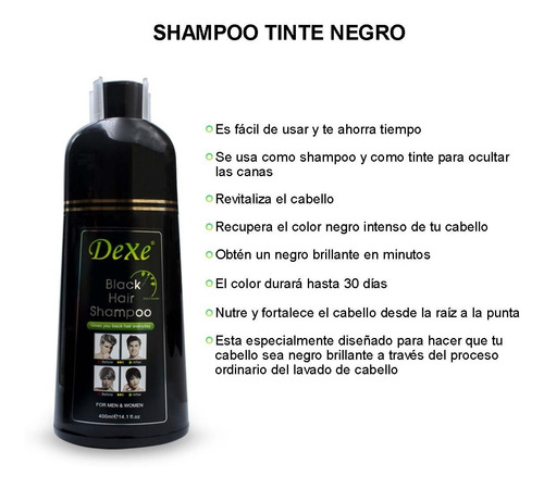 Shampoo Para Canas Con Tinte Para Cabello Color Negro 2 En 1