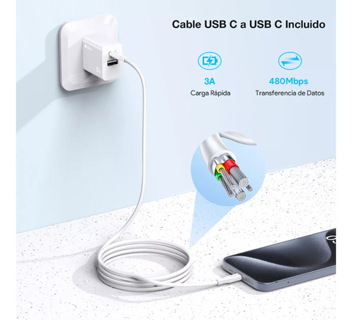 Cargador Rápido 20w Tipo C Usb C Qc 3.0 + Cable Usb C A Usbc
