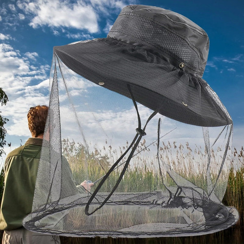 Sombrero De Sol De Ala Ancha Con Mosquitero, Sombrero Sol
