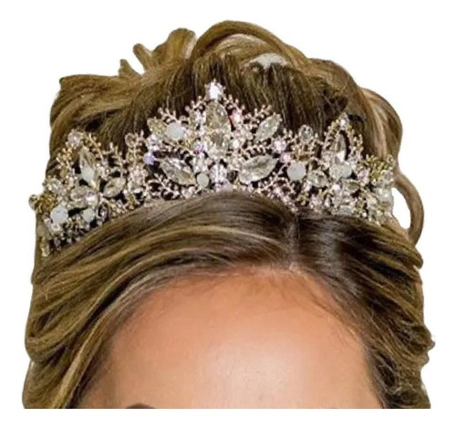 Coroa Tiara Arranjo Cabelo Noiva Strass Dourada Ouro Luxo