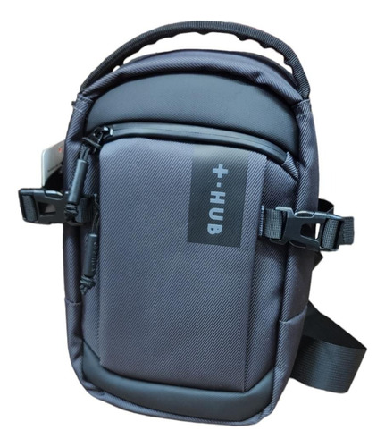 Bolsa Bag +hub Masculino Pequena Tiracolo Transversal Ombro Cor Cinza-escuro Desenho Do Tecido Liso