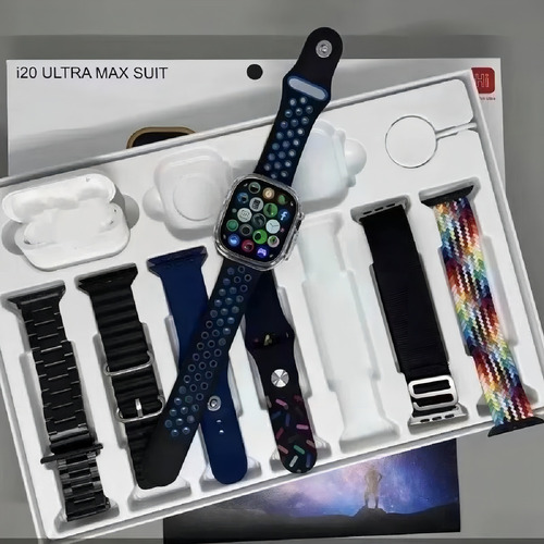 Smartwatch I20 Ultra Max Suit - Audifono/ 7 Correas Caja Negro Diseño De La Malla Silicona - Metal - Nylon