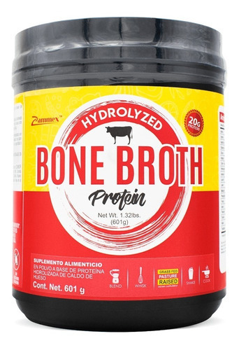 Proteína Bone Broth En Polvo Zammex 601 Gr Sabor Sin sabor