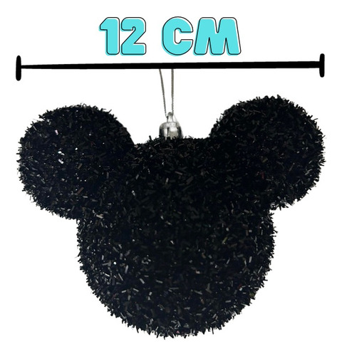 02 Bolas Enfeite Árvore Natal Mickey Preto Glitter Disney