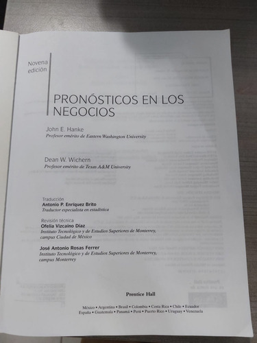 Pronósticos En Negocios: Edición 9, John E. Hanke Y Dean Wic (Usado)