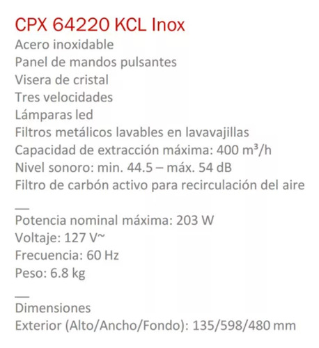 Campana Teka Cpx 64220 Kcl Inox