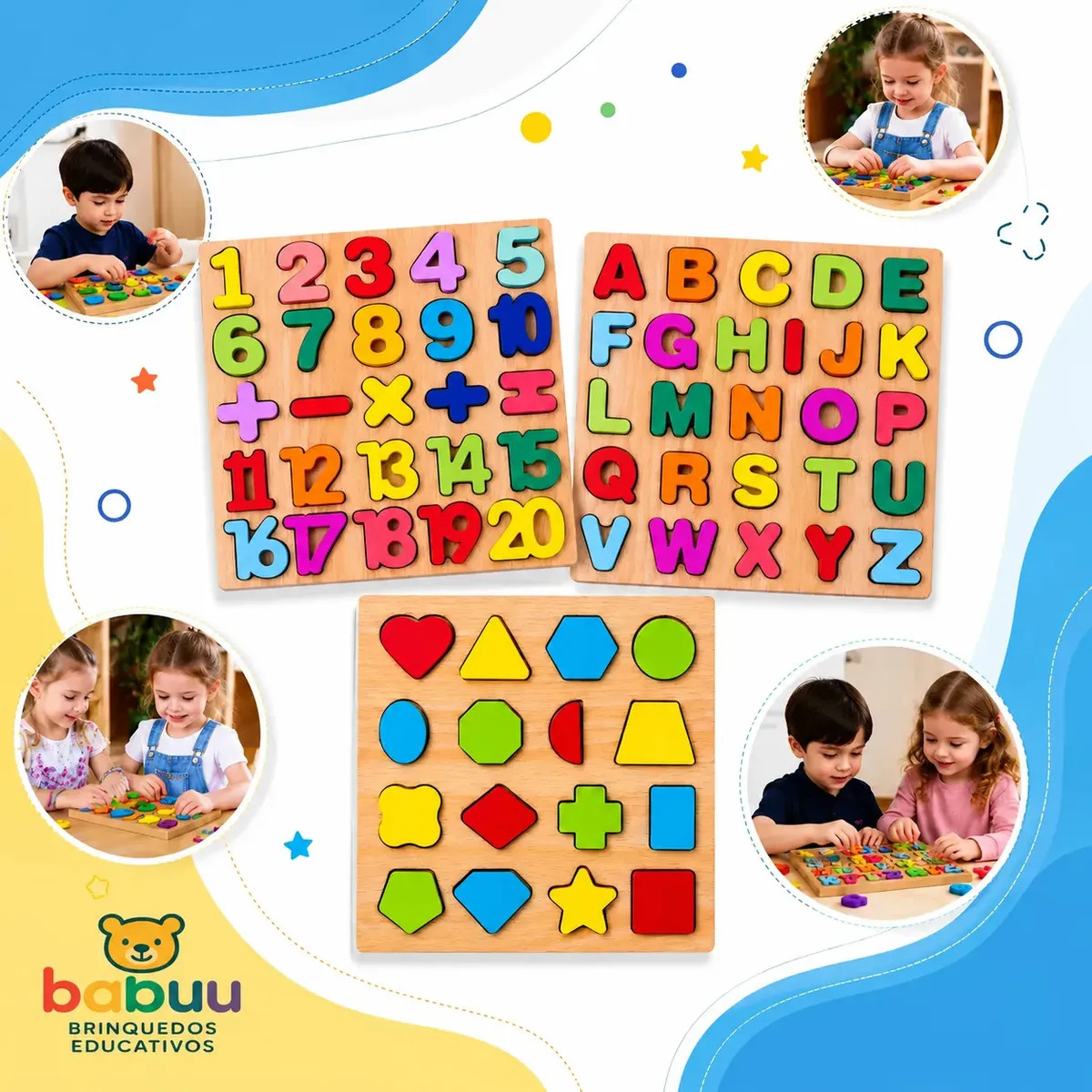 Kit 3 Jogos Brinquedos Educativos Madeira Numeros Letras Alfabeto Babuu Brinquedos Educativos